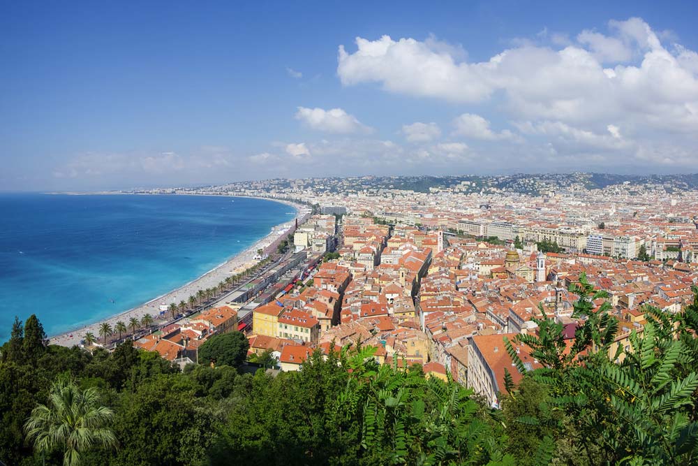 View over the Cote d'Azur city of Nice from the Colline du Chateau