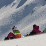 Three girls snowboarding in Serre Chevalier