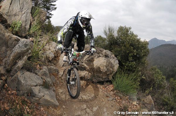 Downhill mountain biking on the trails above Sospel
