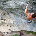Alexandre Chabot climbing a 9a route in Les Gorges du Loup