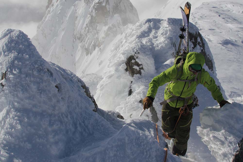 Brice Bouillanne ascends the east face of the Aiguille d'Entreves in Chamonix