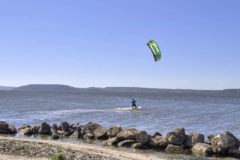 Kitesurfer at Le Jai beach on the Etang de Berre