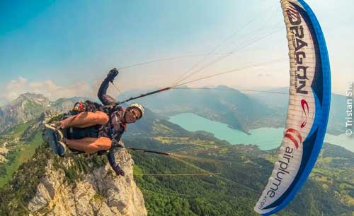Paragliding over Annecy lake in France