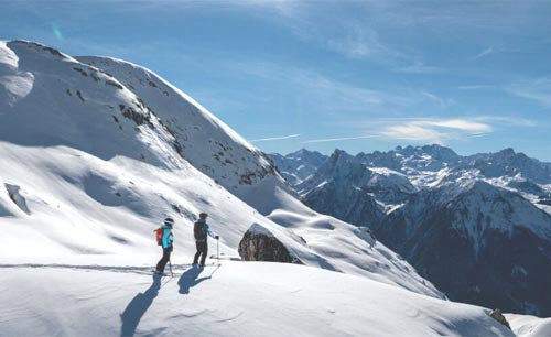 Skiers on holiday in La Plagne, France