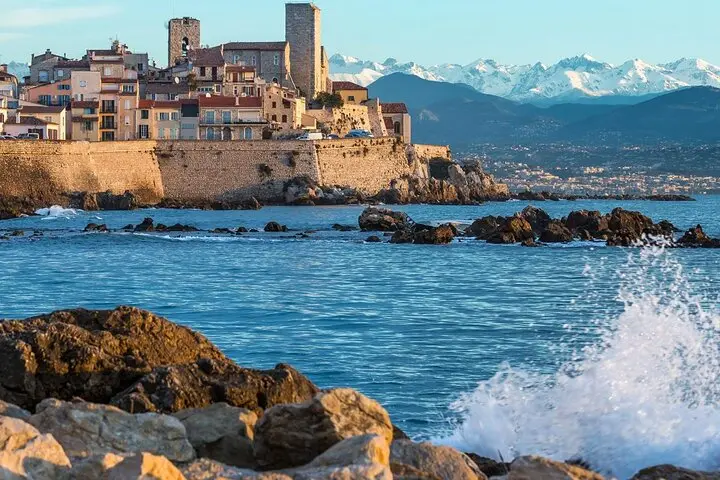 View of Antibes on the French Riviera with the Alps in the background