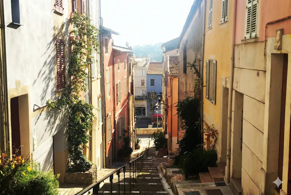 Steep, narrow street in Vallauris on the Côte d'Azur