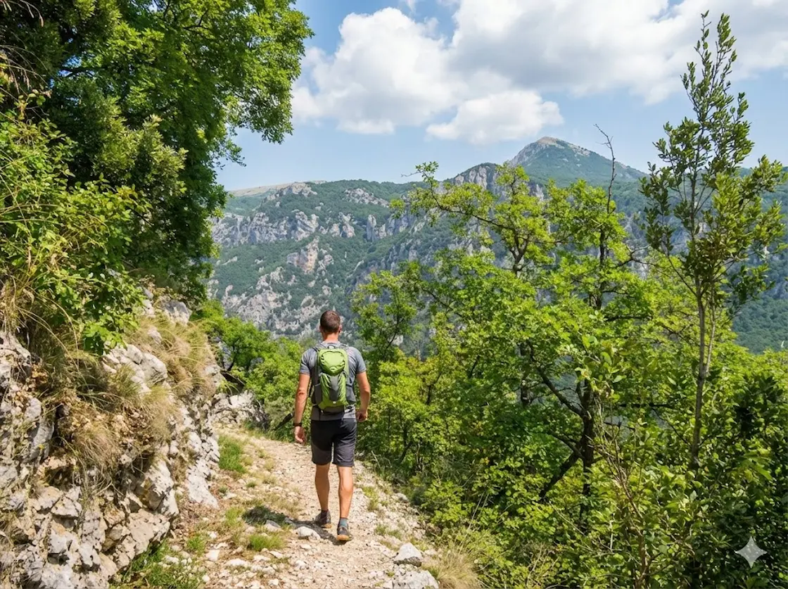 A hiker on a section of the GR®51 in the Gorges du Loup
