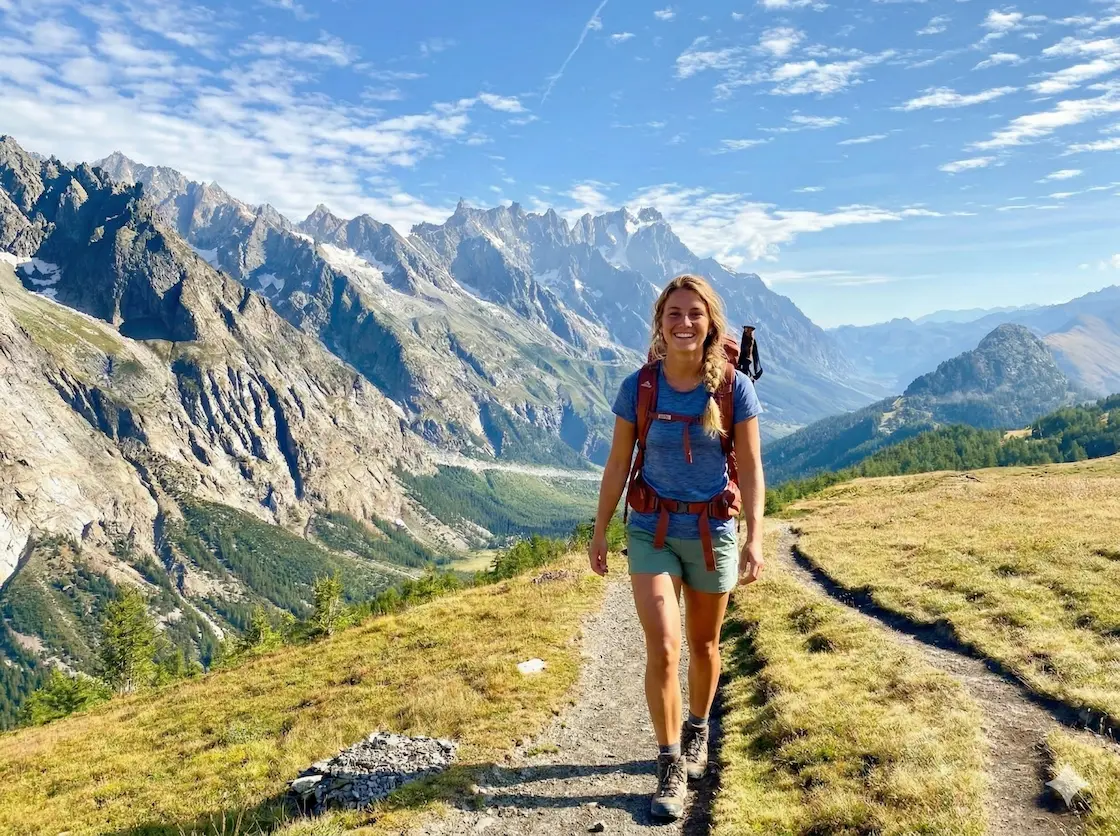 Woman on a hiking trail in the French Alps