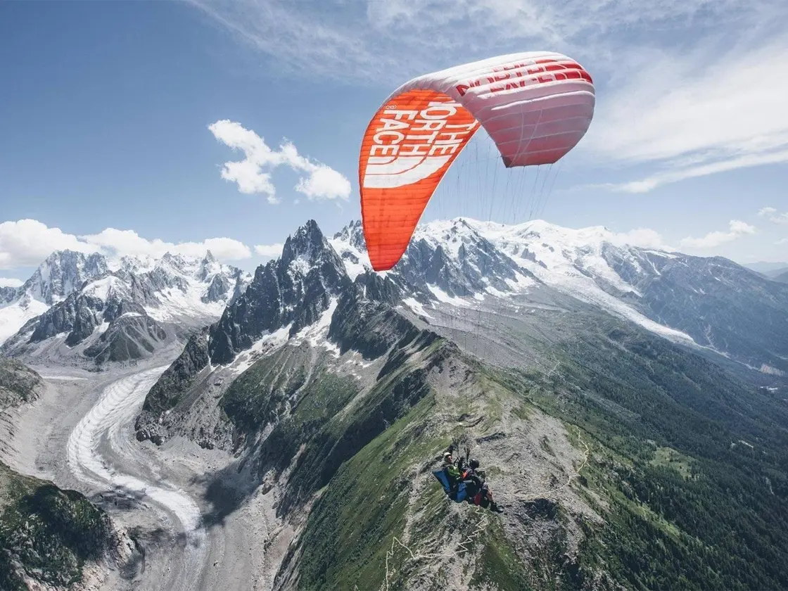 Tandem paragliding over Chamonix with Mont Blanc views