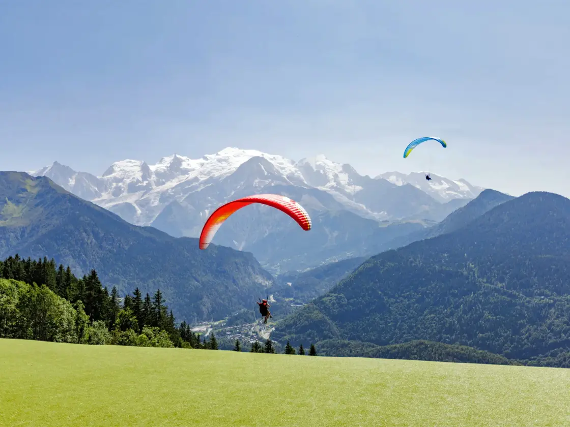 Paraglider taking off from Passy Plaine-Joux in the French Alps
