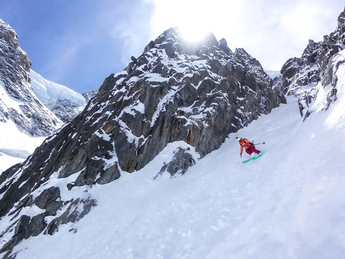 Skiing the NE couloir of Aiguille Noire