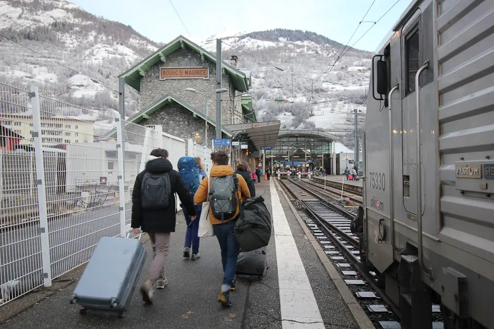 Arriving at Bourg-Saint-Maurice station from the Travelski Night Express