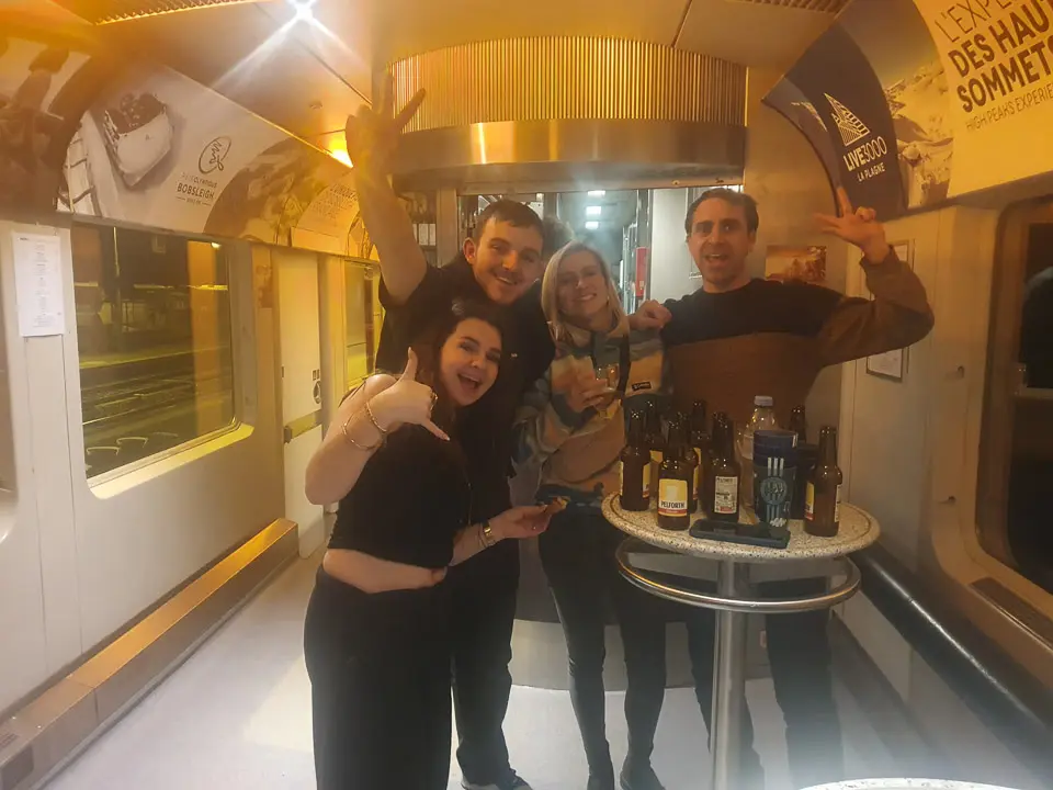 Revellers in the Travelski Night Express cafe bar at dawn