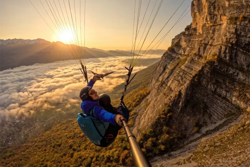Local paragliding pilot Lloyd Stephan soaring the ridge at Saint-Hilaire