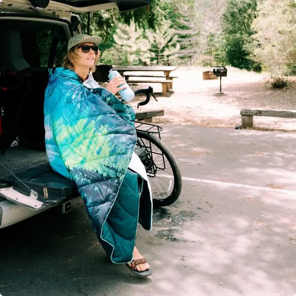 Car camping with the Rumpl Original Puffy Blanket