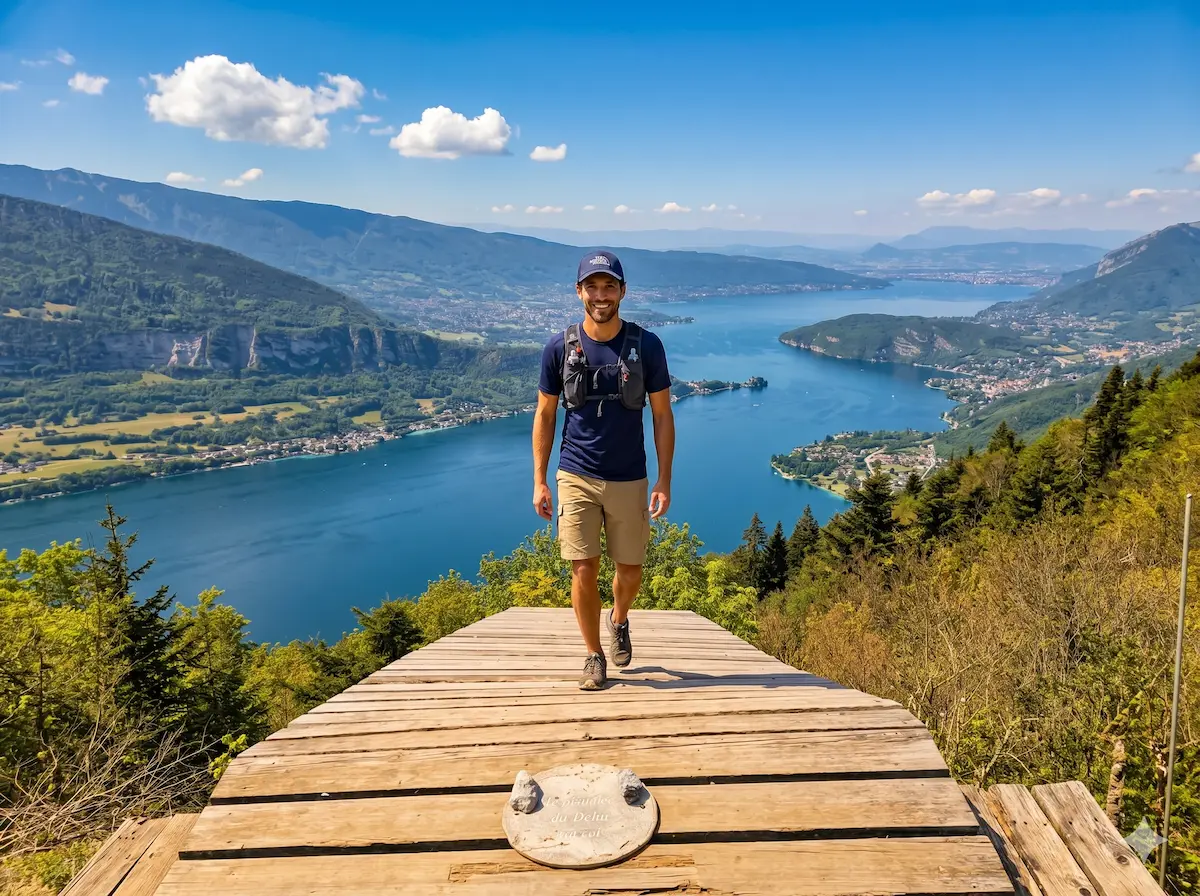 The classic view over Lake Annecy from the Col de la Forclaz belvedere
