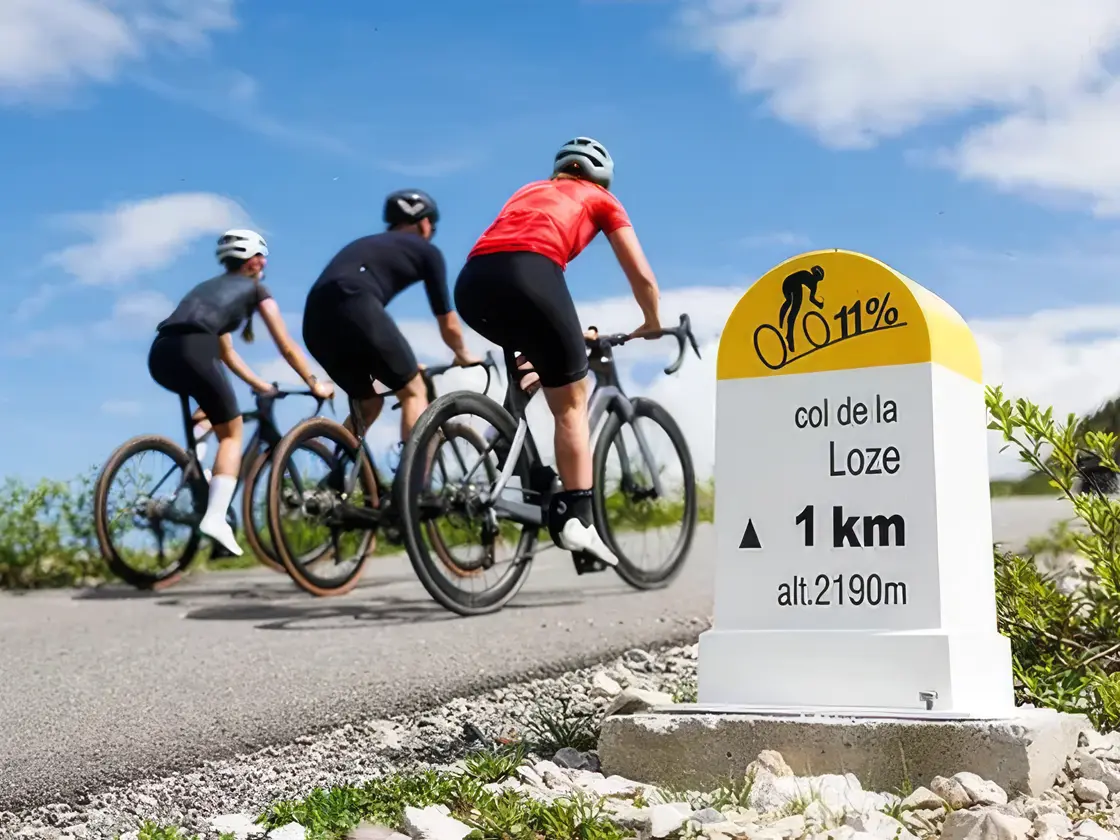 Cyclist on the bike-only summit road of the Col de la Loze