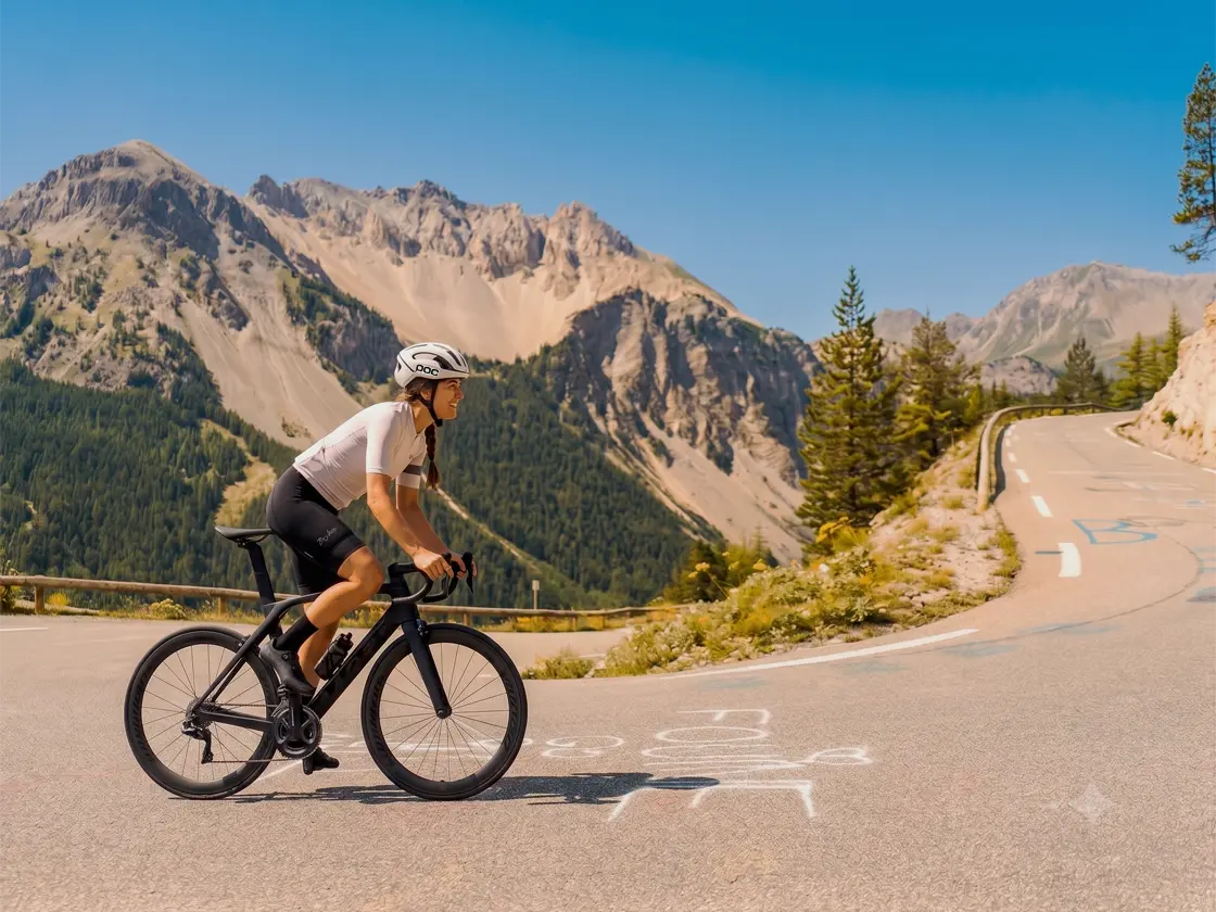 Cyclist in the Casse Déserte below the summit of the Col d'Izoard