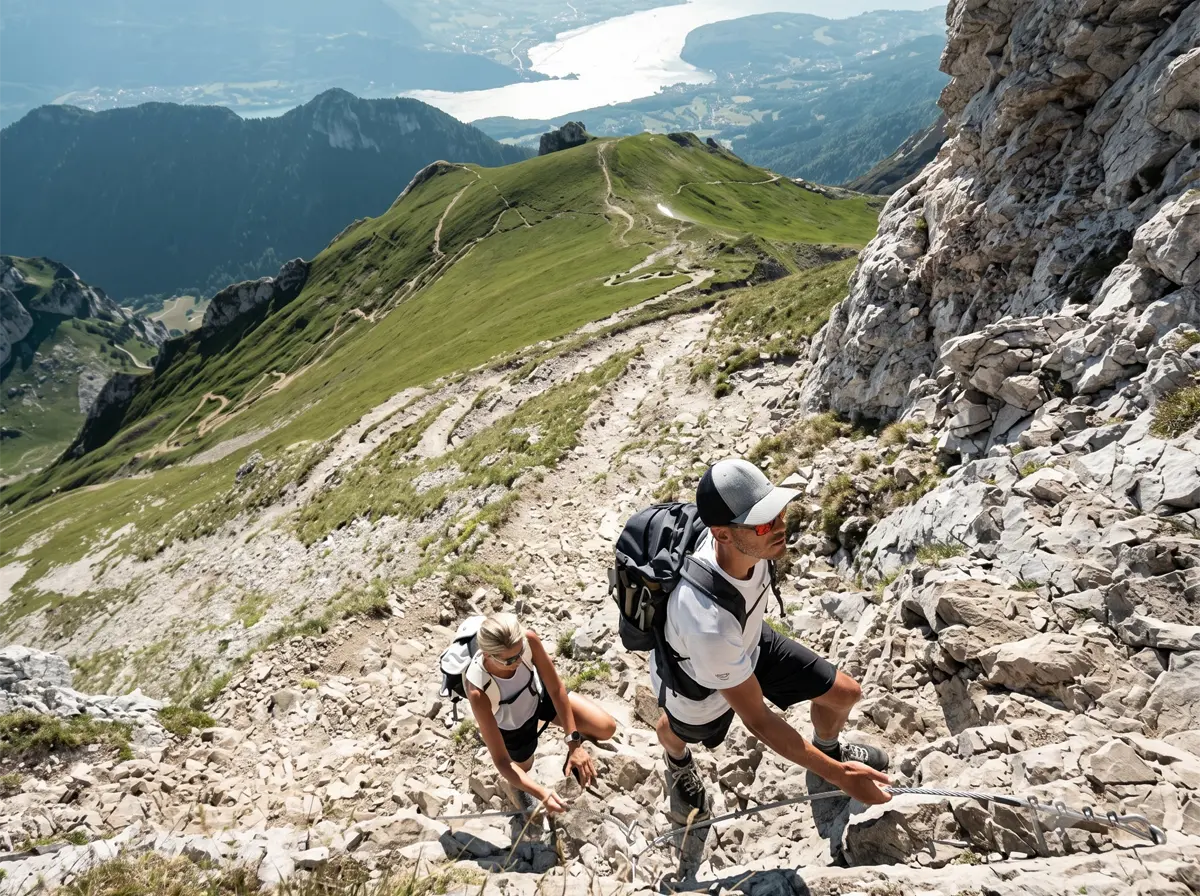 Hiking the final ridge to the summit of La Tournette above Annecy