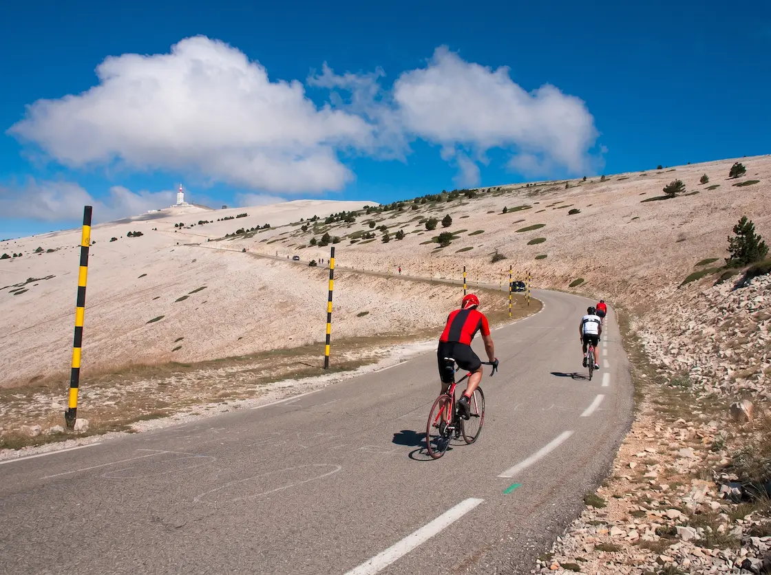 Road cyclists on the Mont Ventoux climb in Provence