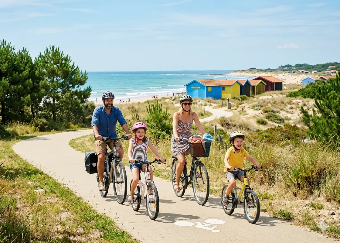 Family cycling on the Île d'Oléron in southwest France