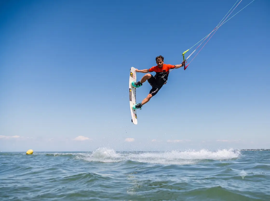 Kitesurfer gets some airtime on Ile d'Oleron, France
