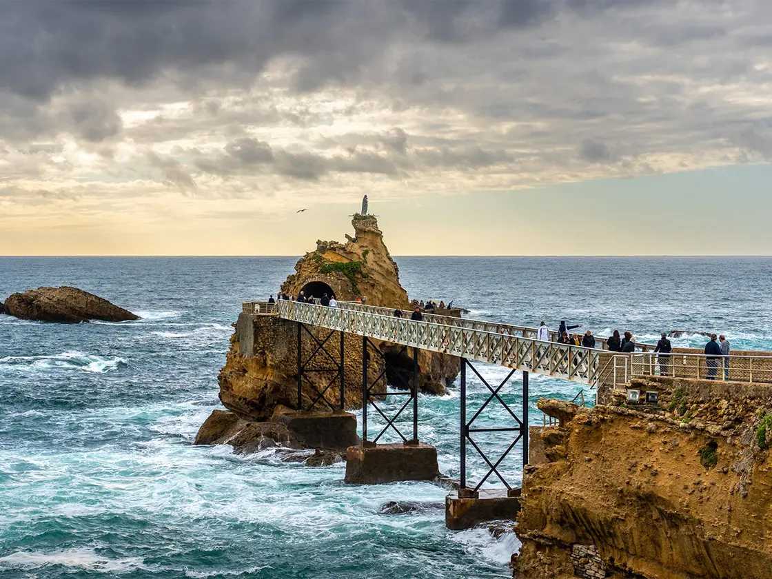 View of Rocher de la Vierge in Biarritz