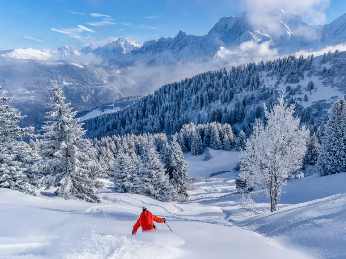 Skiing above Saint-Gervais with views of Mont Blanc